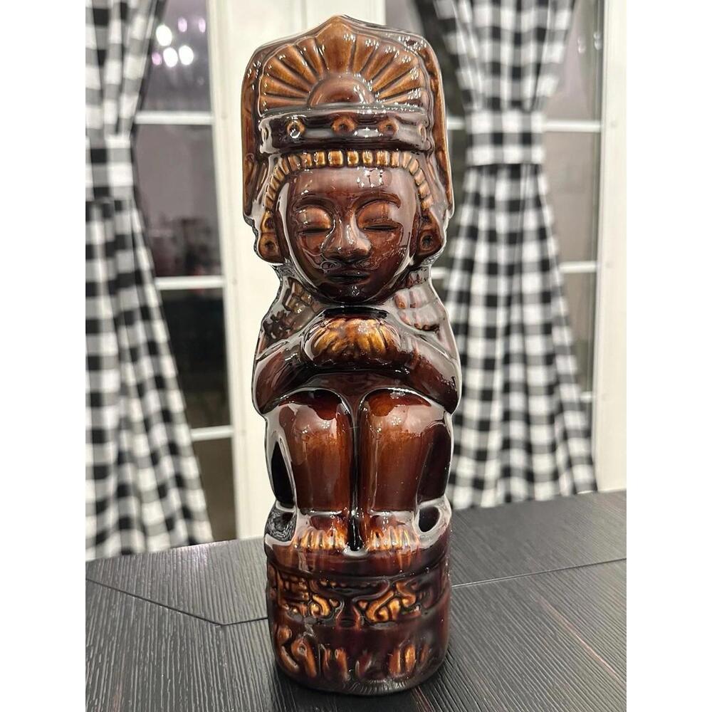 Vintage Kahlua Brown Ceramic Decanter Aztec Tiki Mayan Made In Mexico Empty VGC
